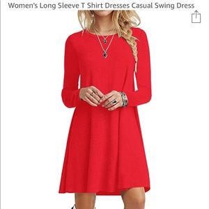 Red Long Sleeve Swing Dress Size L